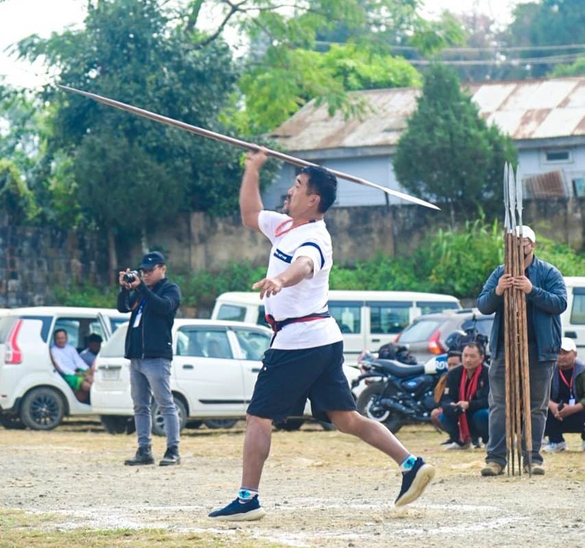 A participant in the spear throw target competition held at Naga Solidarity Park, Kohima on December 5.